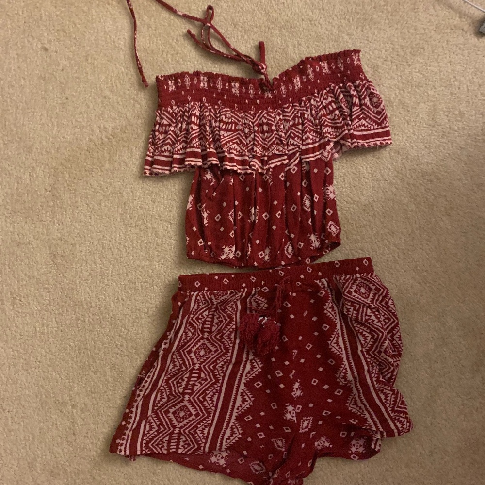 Two Piece Red Bohemian Set